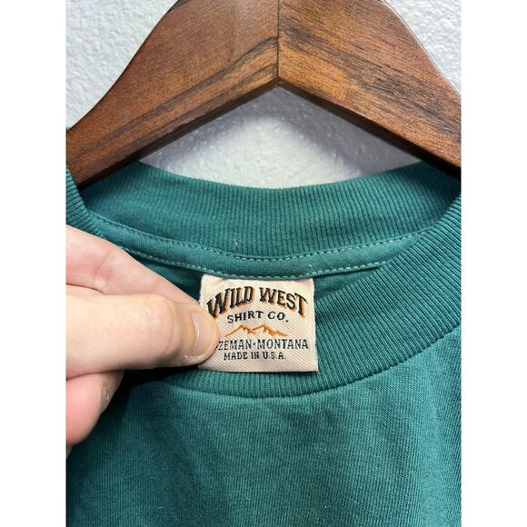 90s Vintage Wild West Green Short Sleeve Blank Shirt HOLE VTG M - Picture 6 of 10